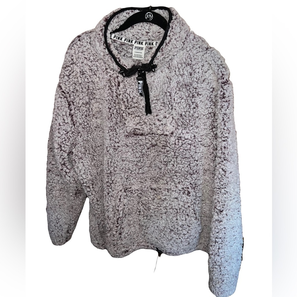 PINK Sherpa Pullover Quarter Zip - purple size XL